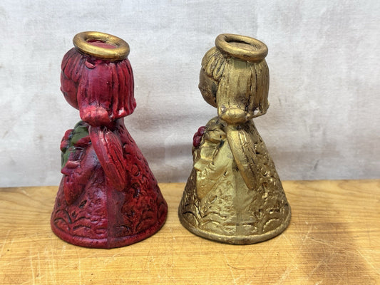 Pair Of Gold And Red Lefton Angles Vtg Christmas #1310