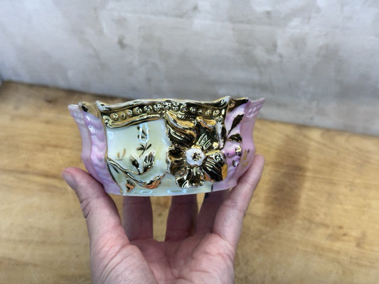 Porcelain Decorative Bowl Gold Painted Accents Pink Antique #1430