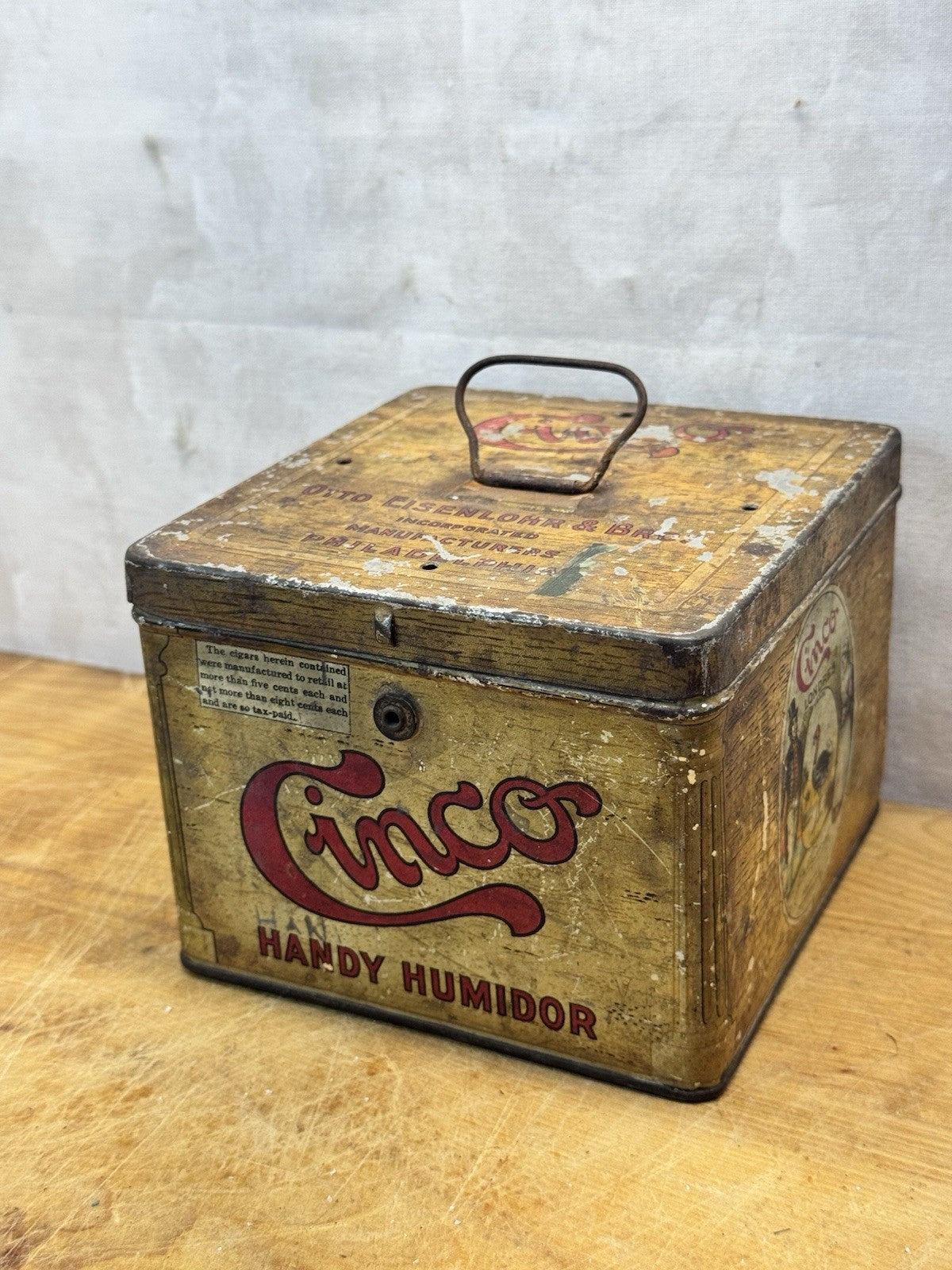 Cinco Empty Handy Humidor Tin Box Vtg #1290