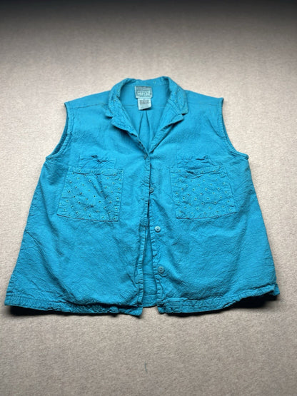 1980s Women’s Blue Cotton Sleeveless Shirt 