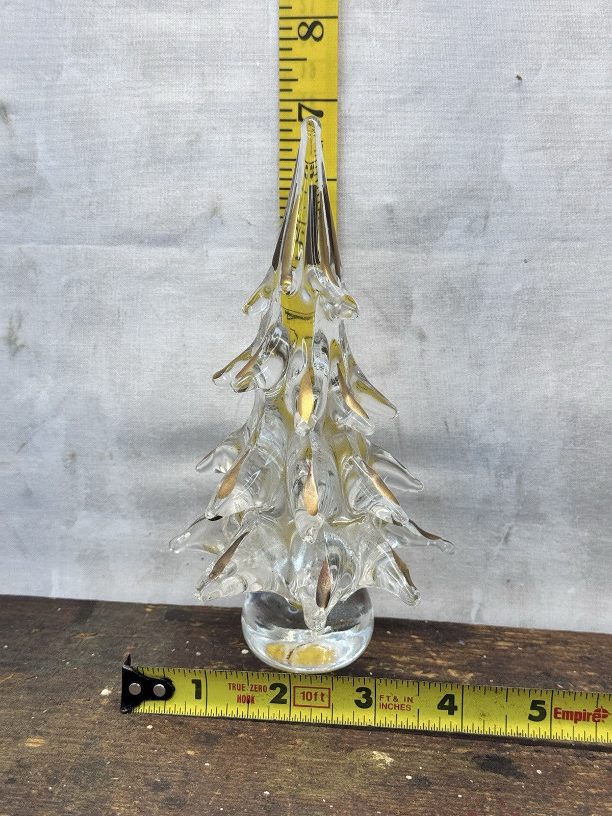 Murano Crystal Glass Christmas Tree Gold Tips Vtg #1318