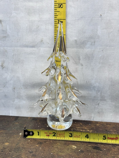 Murano Crystal Glass Christmas Tree Gold Tips Vtg #1318