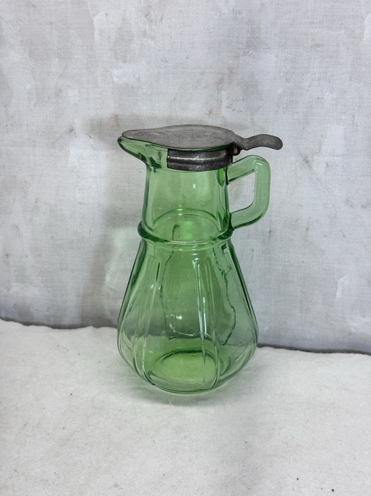 Glass Green Uranium Syrup Dispenser Antique Vintage