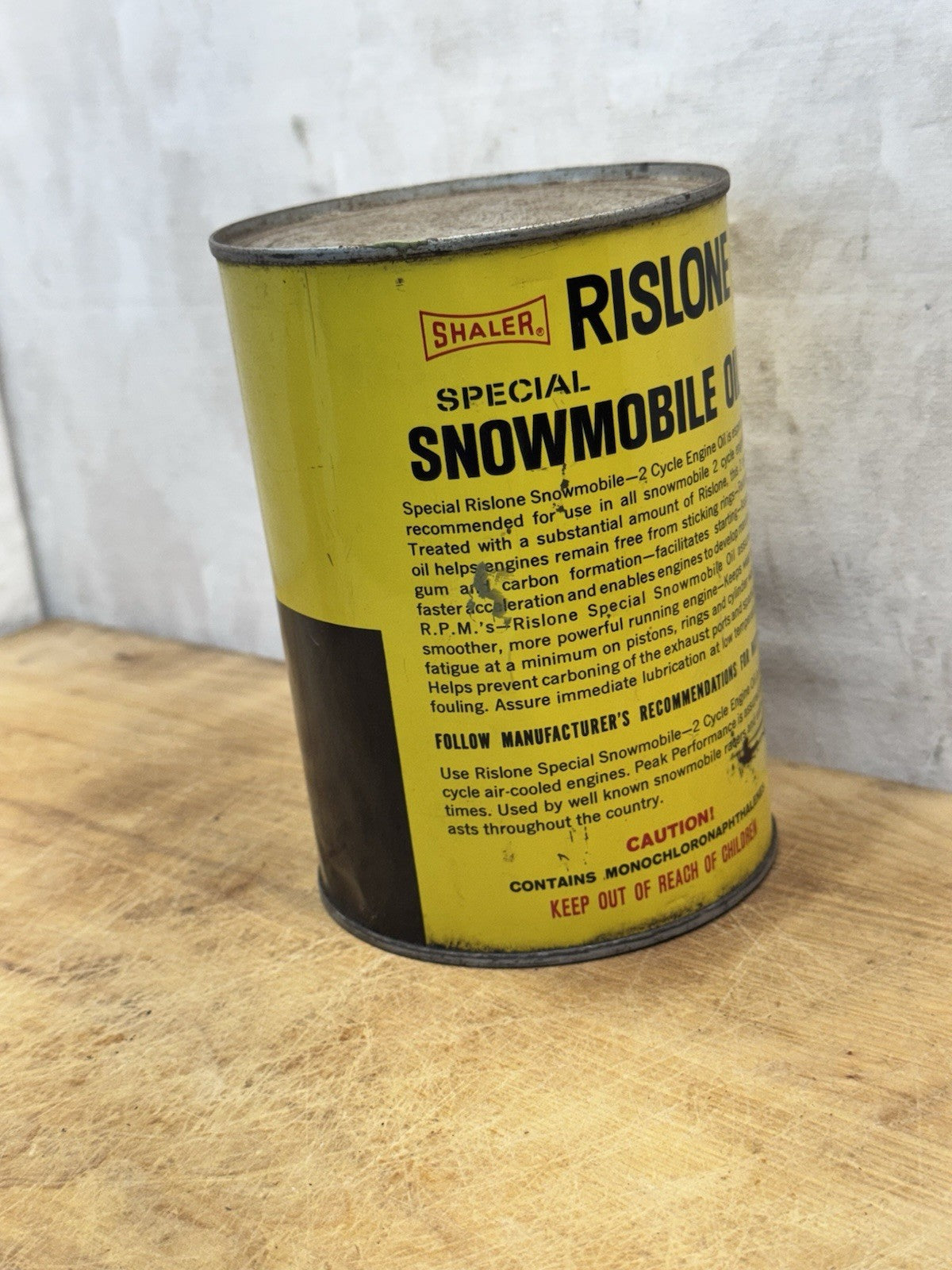 Shaler Rislone Snowmobile Oil Waupun Wisconsin Can Vtg #1485