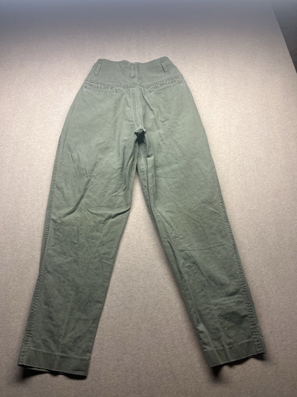 1980s Womens High Waisted Green Cotton Pants