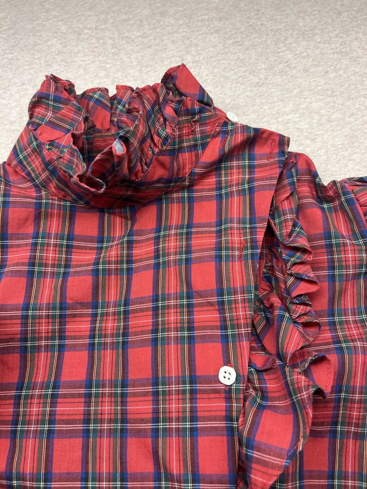 1970s, 80s Women’s Red Plaid Western L Sleeve Cotton Ruffles Top