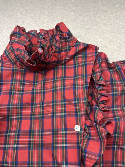 1970s, 80s Women’s Red Plaid Western L Sleeve Cotton Ruffles Top