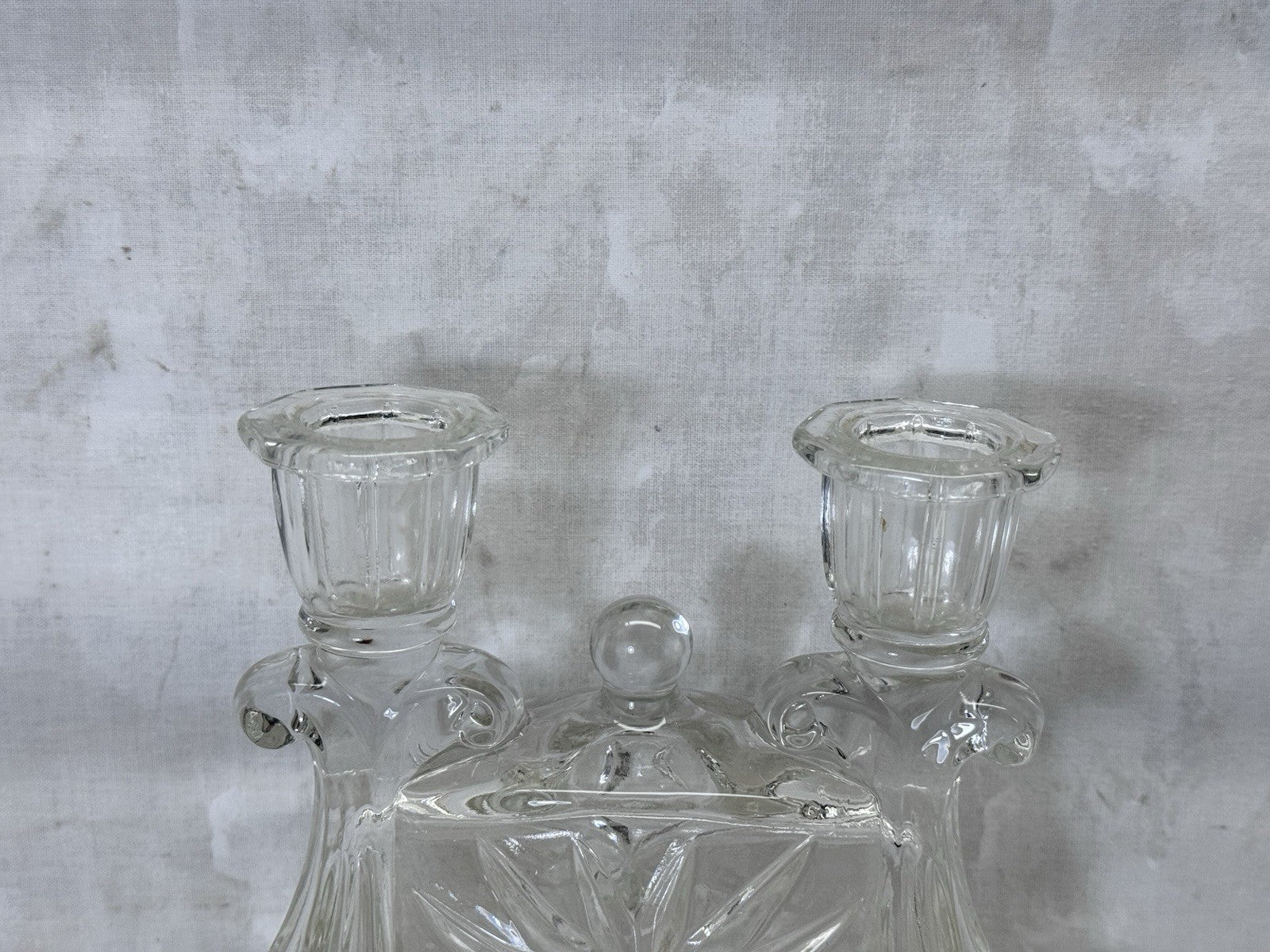 Double Candlestick Holder Crystal G.lass Vintage #S-2013