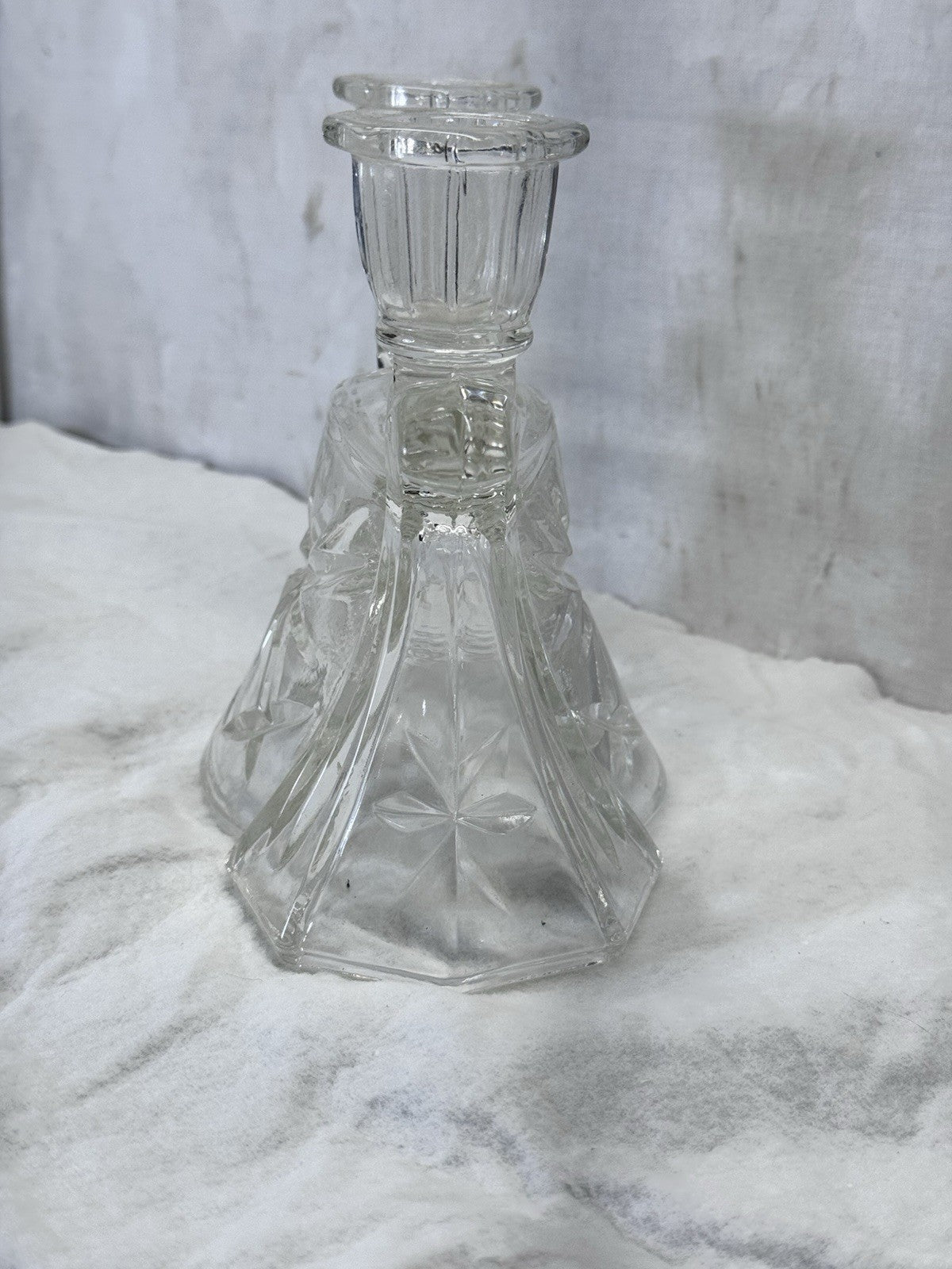 Double Candlestick Holder Crystal G.lass Vintage #S-2013