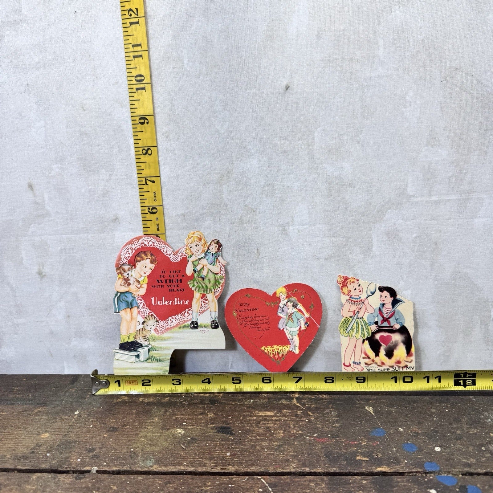 Three Vintage Paper Valentines Day Cards 