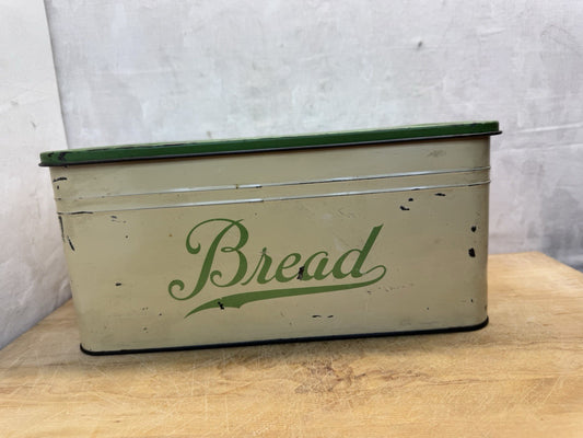 Antique Tin Bread Box Green & Cream #1480