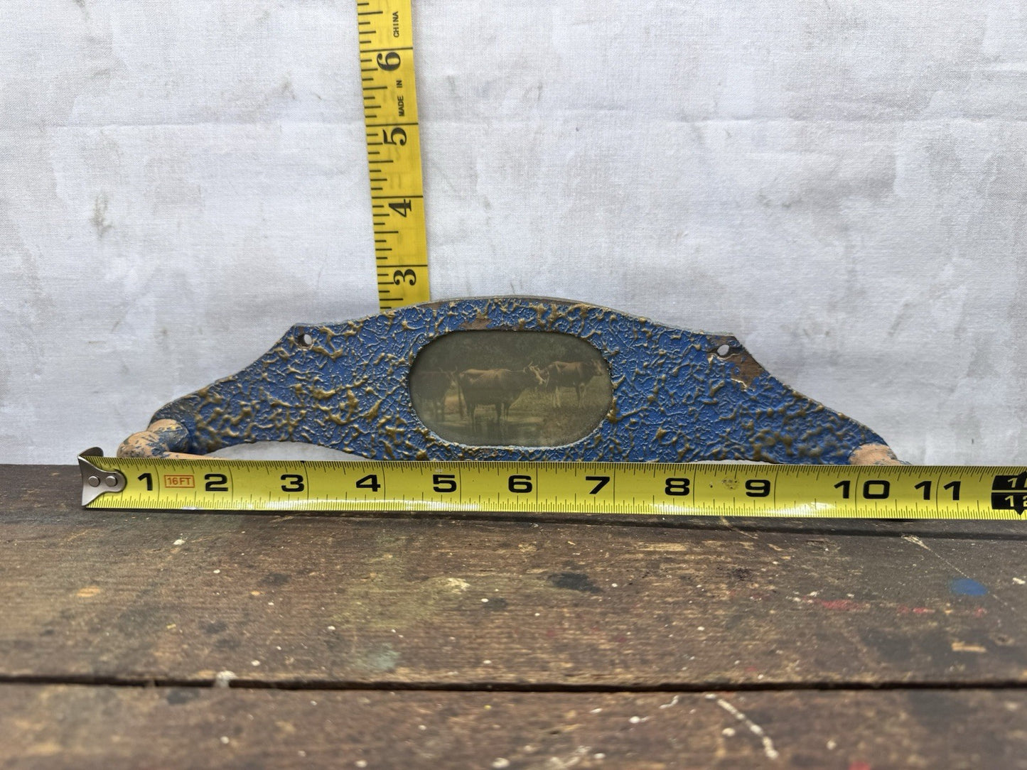Primitive Blue Wooden Tie Rack #1330