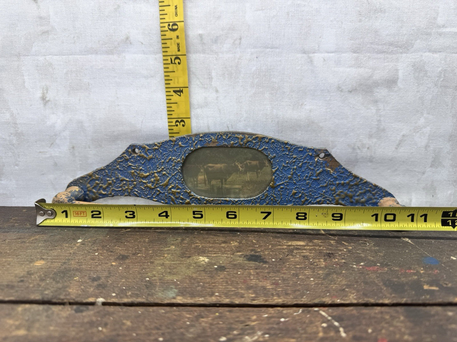 Primitive Blue Wooden Tie Rack #1330