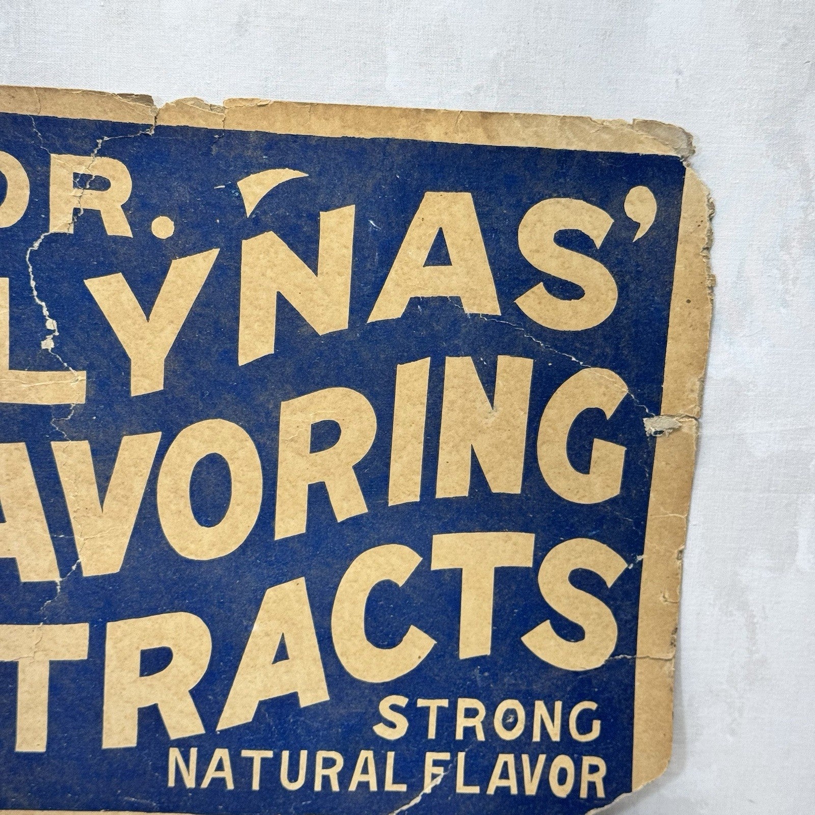 Dr Lynas Flavoring Extracts Heavy Cardboard Vintage Sign Flawed