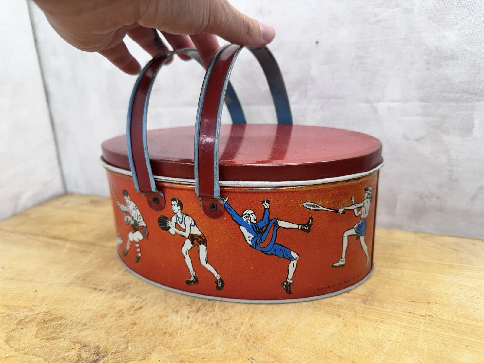 Vintage 1930s Sports Lithograph Metal Lunchbox by Ohio Art #1391