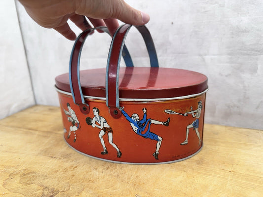 Vintage 1930s Sports Lithograph Metal Lunchbox by Ohio Art #1391