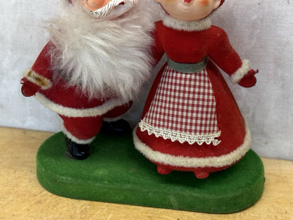 Red Flocked Santa Claus Ms Claus Vintage #1593