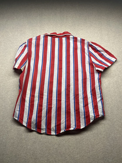1970s Women’s Red White Blue Striped S Sleeve Cotton Shirt