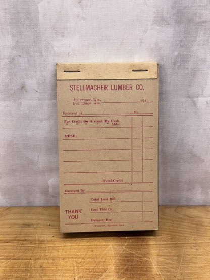 Stellmacher Lumber Fairwater Wisconsin Receipt Keeper Vintage NOS #1208