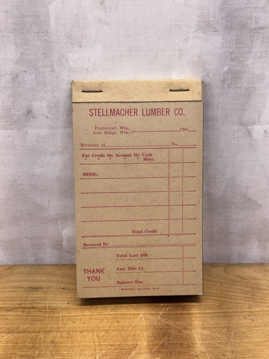 Stellmacher Lumber Fairwater Wisconsin Receipt Keeper Vintage NOS #1208