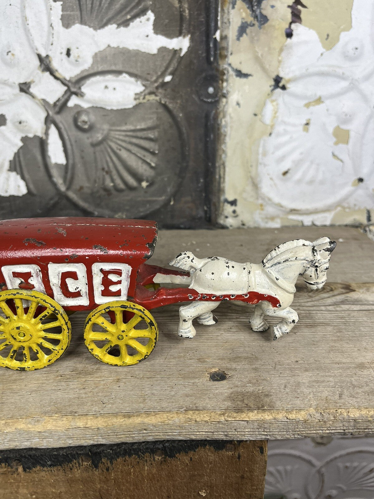 Antique Vintage Cast iron Toy Horse And Wagon,collectible 