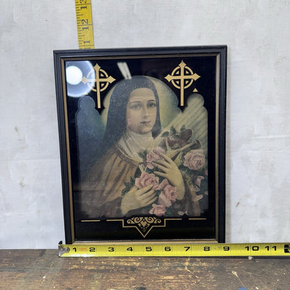 Portrait St. Theresa Framed Religious Wall Art Vintage