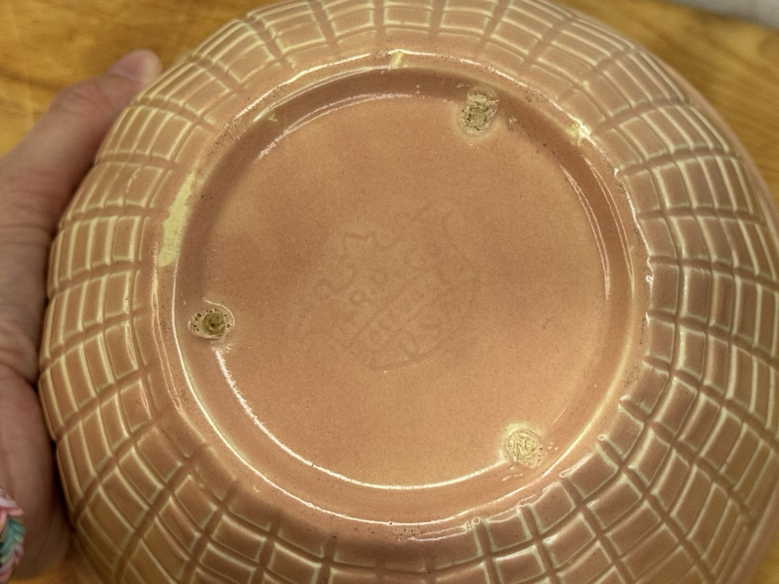 1940's Robinson Ransbottom Pottery Roseville Pastel Pink Glazed Mixing Bowl 1199