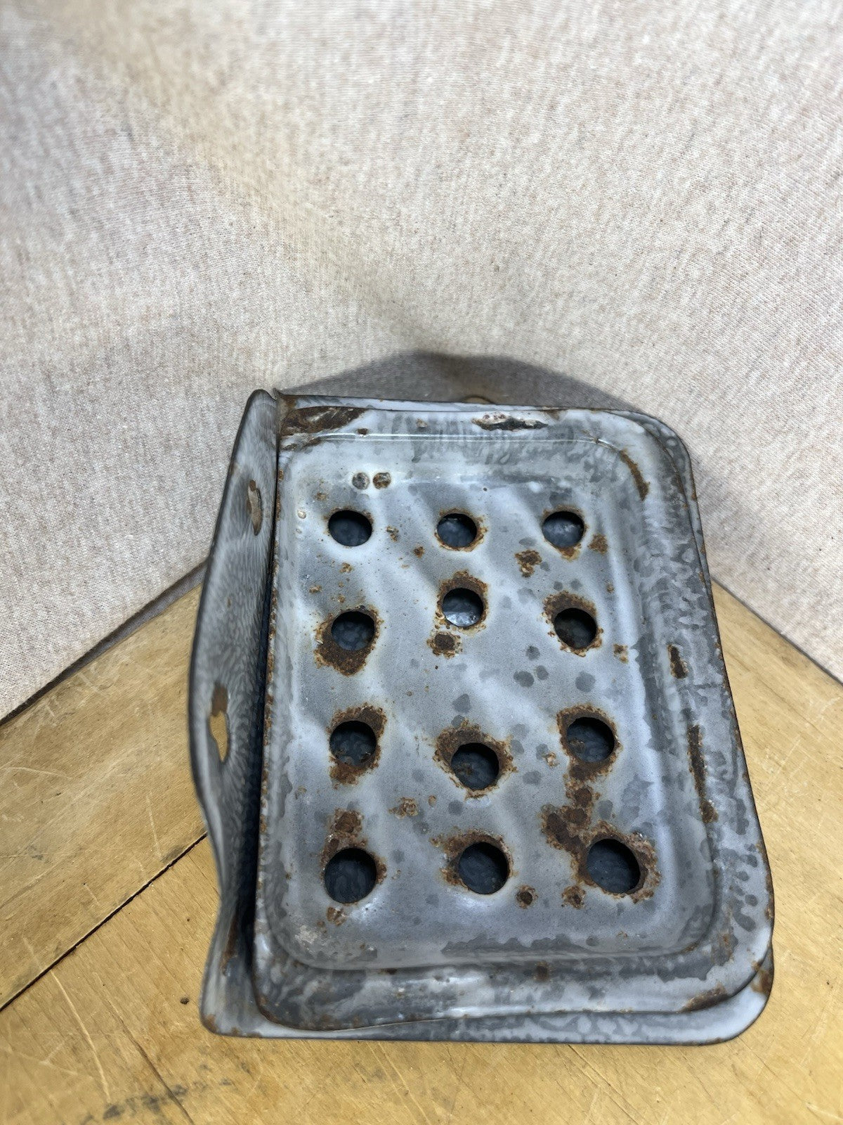 Grey Enamel Soap Dish W/Patina