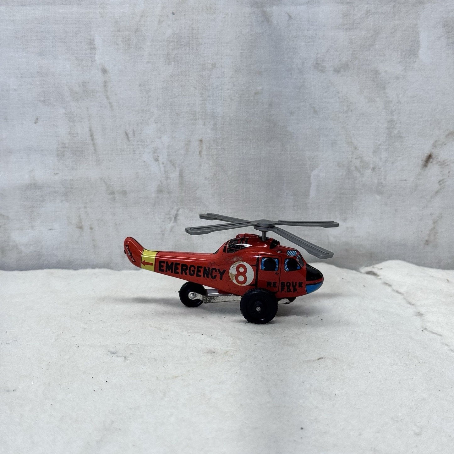 Tin Litho Emergency Helicopter Rescue Japan F.D.P Vintage Toy