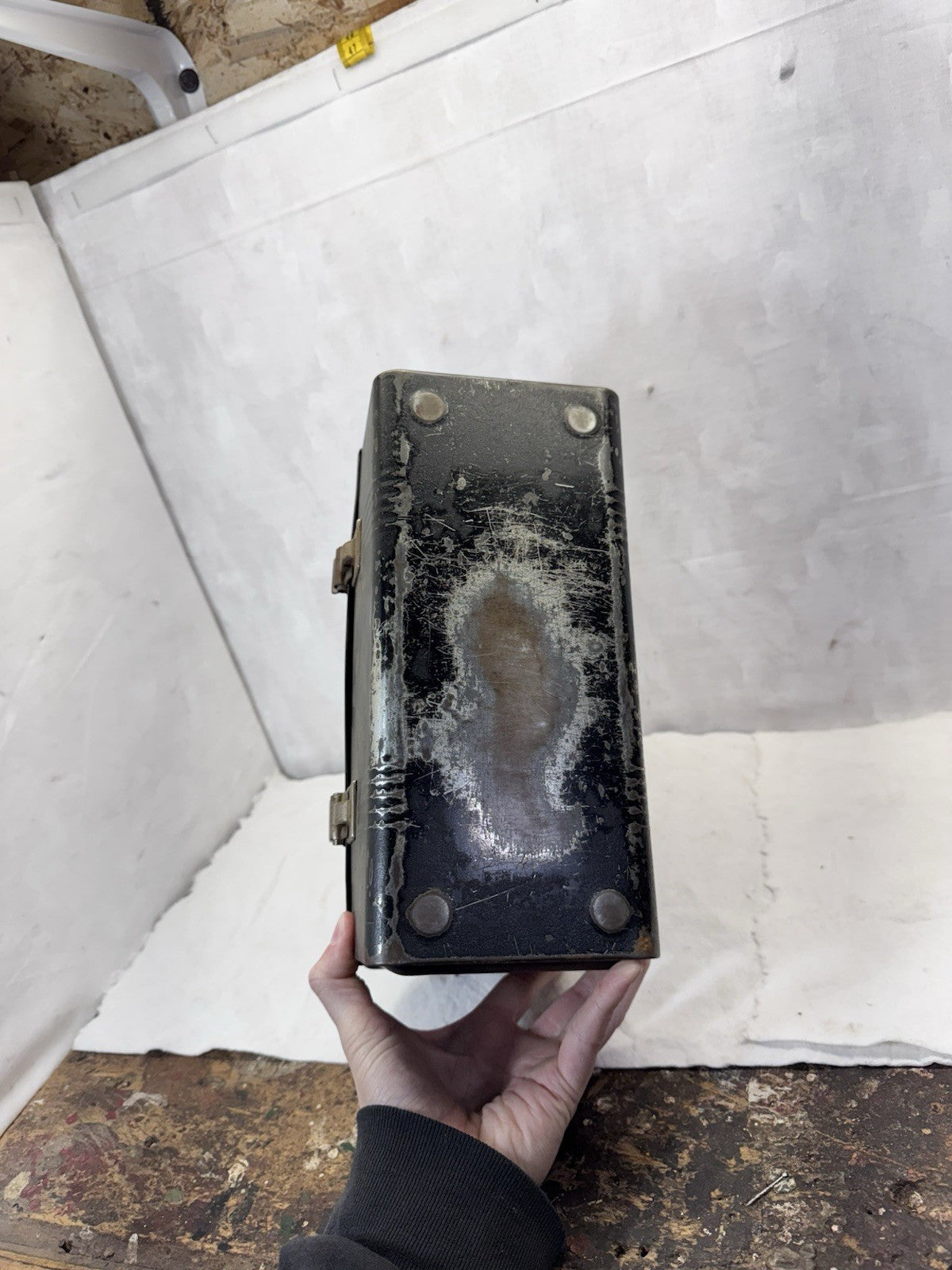 Tin Work Lunch Box Black Vintage Dome Top