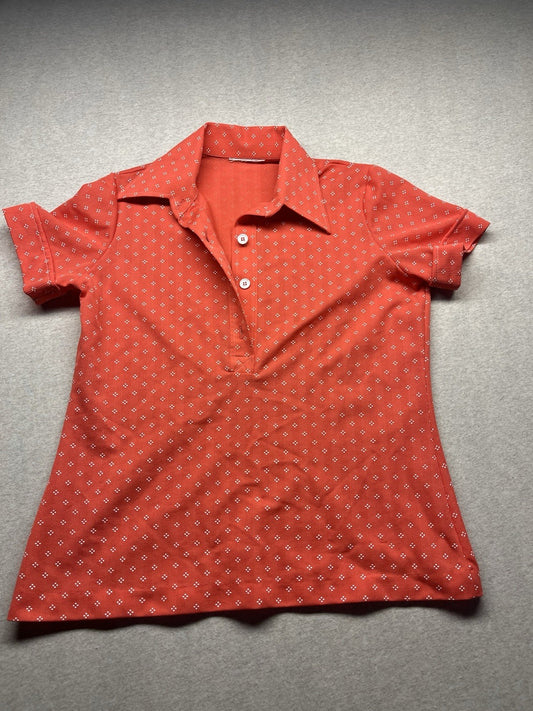1960s, 70s, Women’s Orange Print S Sleeve Shirt