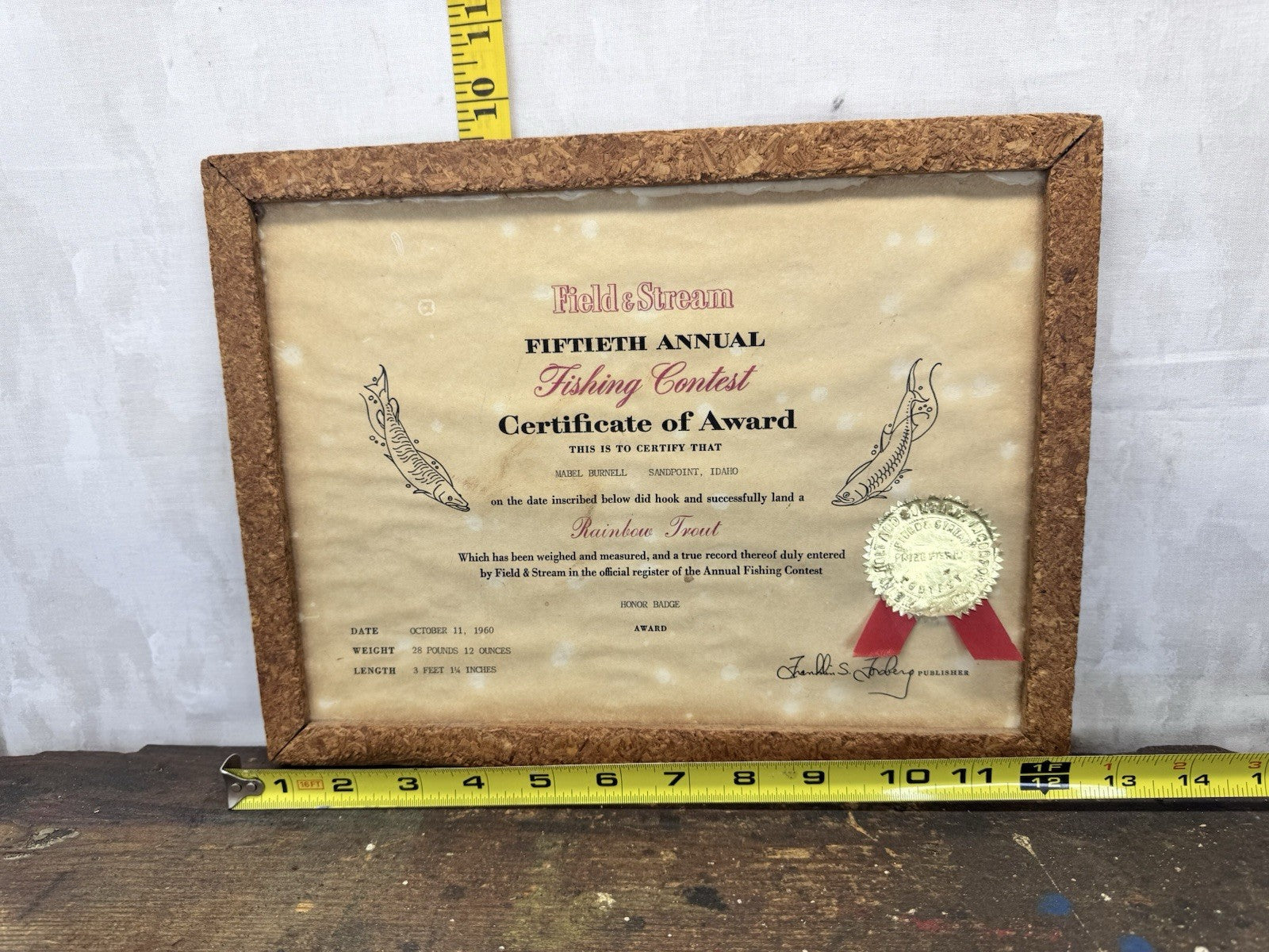 Vintage 1960s Fishing Award #1008