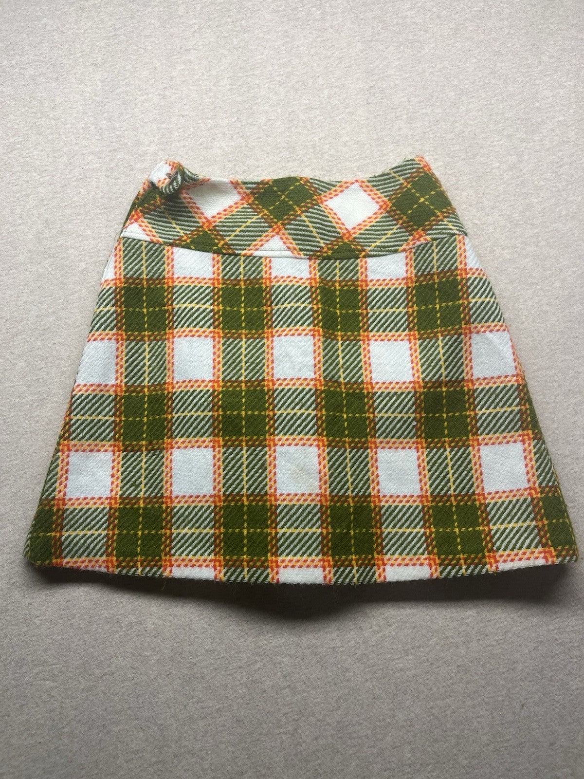 1950s, 60s Youth Girls Wool Green Plaid Skirt