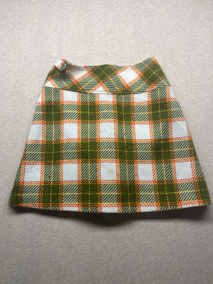 1950s, 60s Youth Girls Wool Green Plaid Skirt