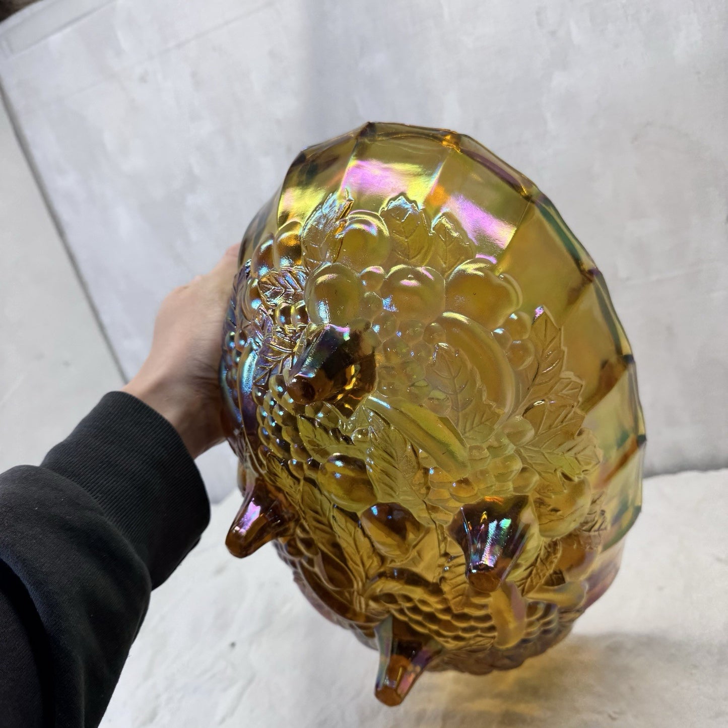 Vintage Amber Gold Carnival Glass Iridescent Large Bowl