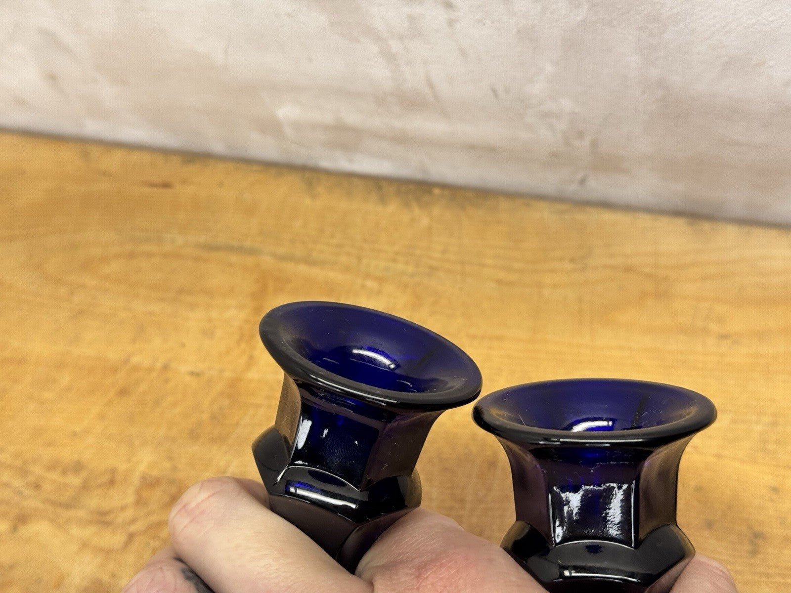 Cobalt Blue Pair Of Candle Holders Vtg #1275