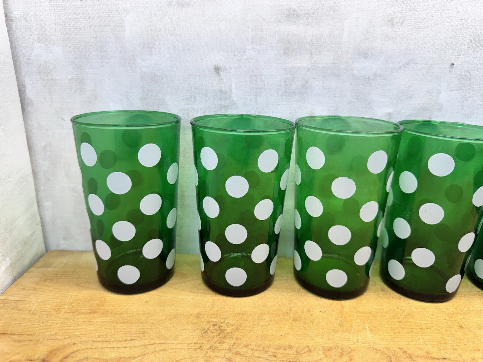 Vintage MCM Green Anchor Hocking Dots 6 Juice Glasses #1342