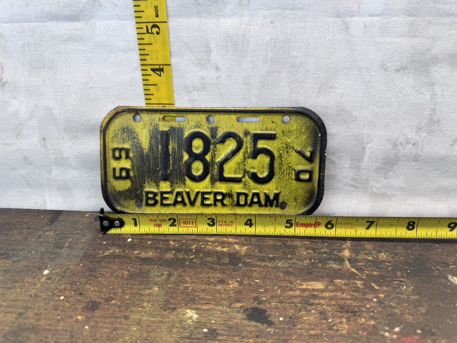 1969-1970 Beaver Dam Wisconsin Bike License Plate #1299