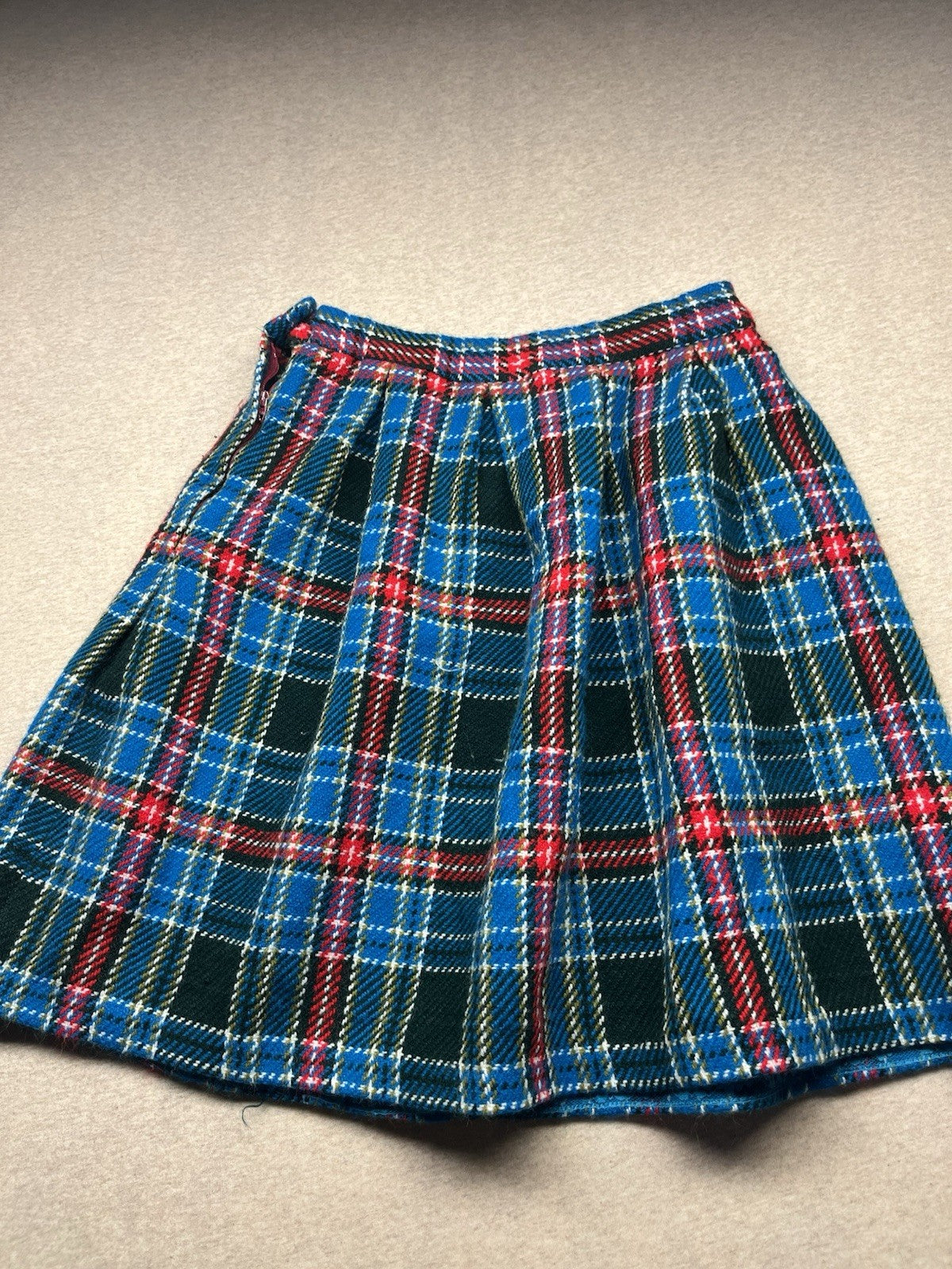 1960s Blue Plaid Wool Skirt