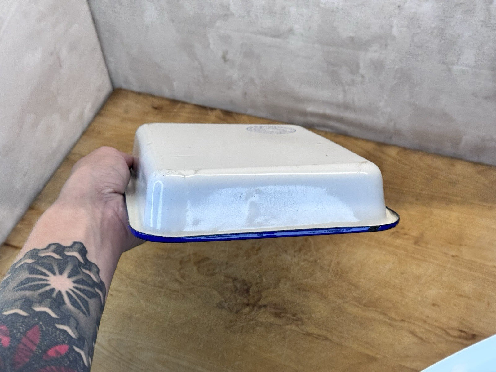 White And Blue Enamel Photography Tray Antique #1305