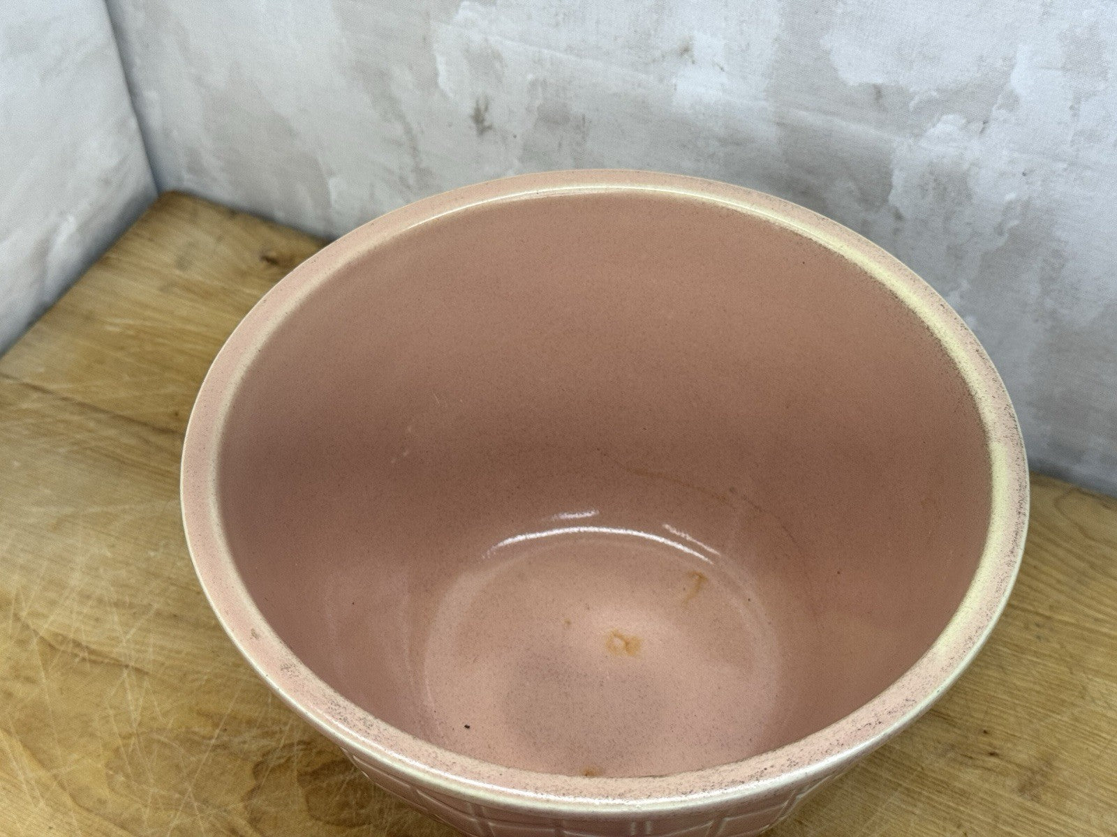 1940's Robinson Ransbottom Pottery Roseville Pastel Pink Glazed Mixing Bowl 1199