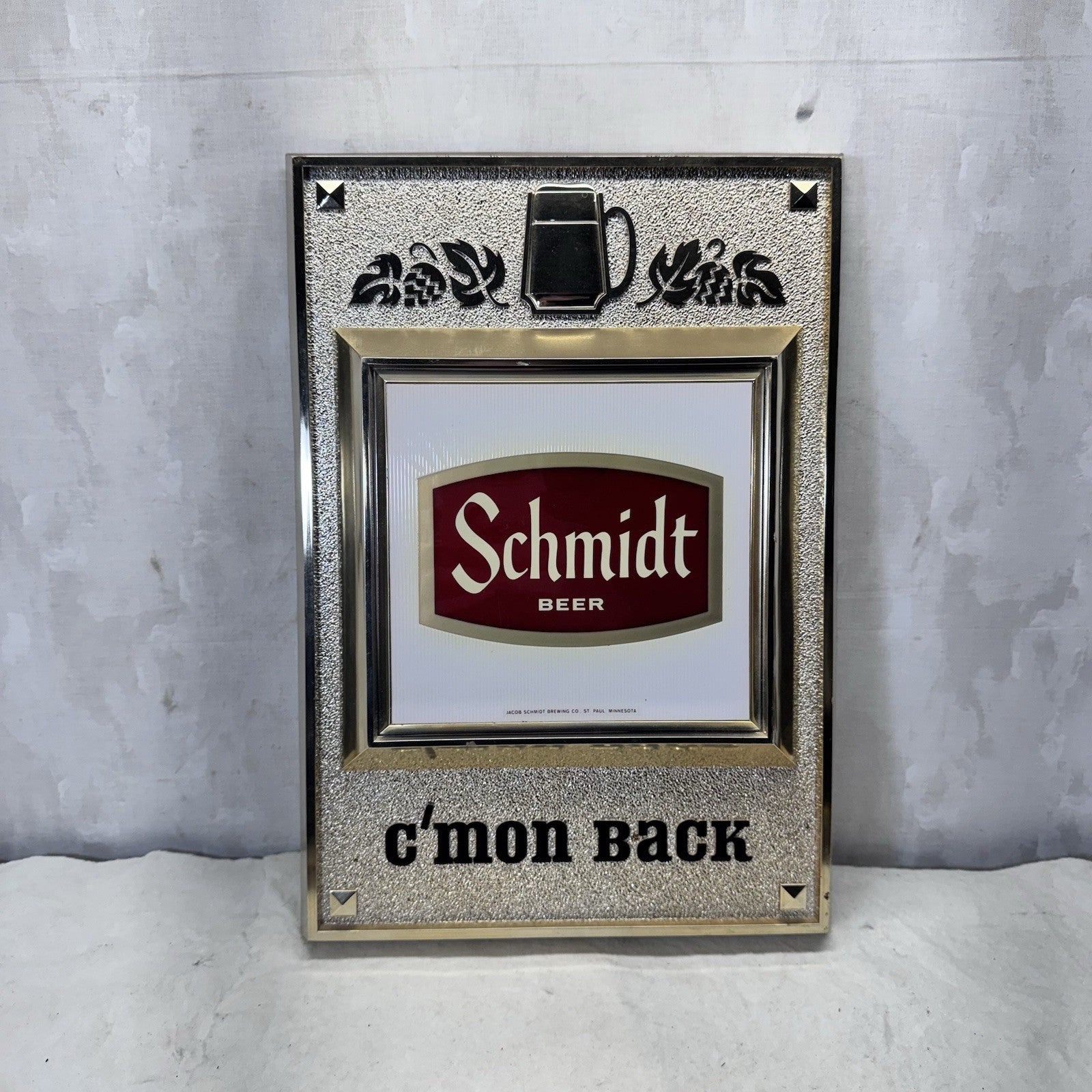 Schmidt Beer Hard Plastic Sign Vintage