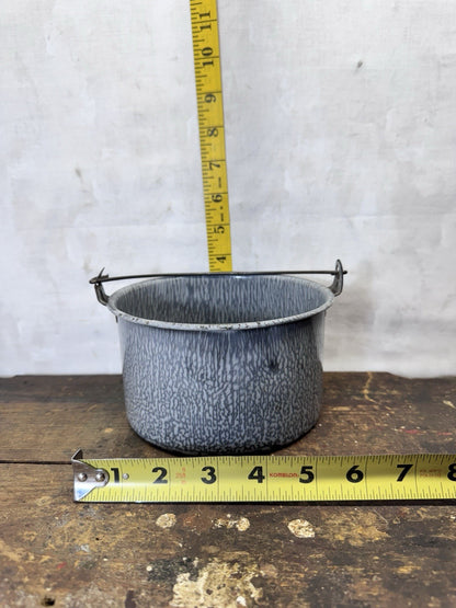 Grey Swirl Splatter Enamelware Mini Bucket Vintage #S-1866