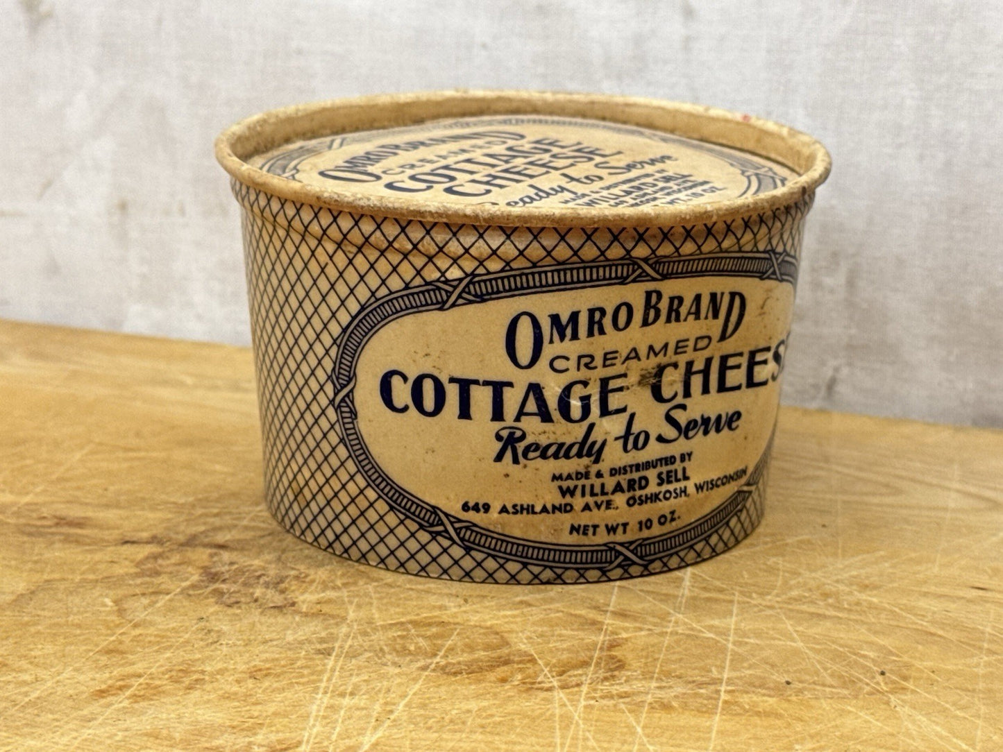 Omro Brand Cottage Cheese Container Oshkosh Wisconsin Vintage #1167