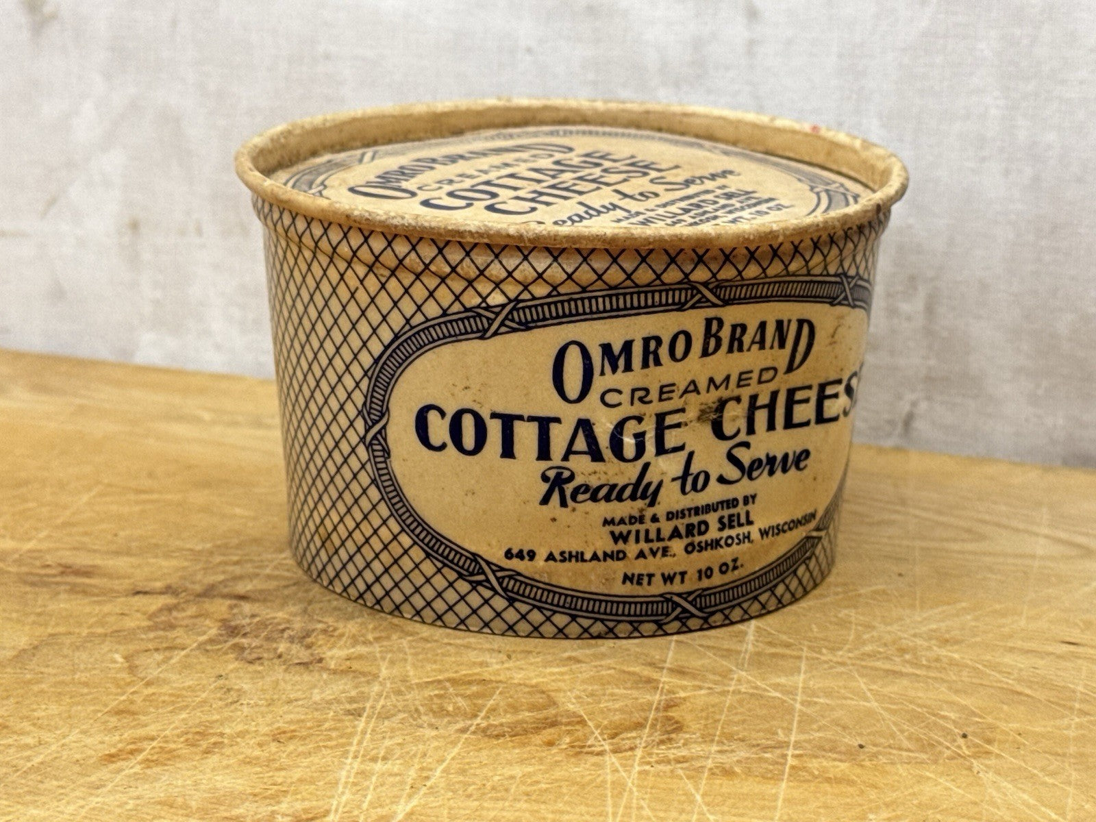 Omro Brand Cottage Cheese Container Oshkosh Wisconsin Vintage #1167