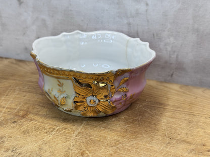 Porcelain Decorative Bowl Gold Painted Accents Pink Antique #1430