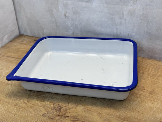 White And Blue Enamel Photography Tray Antique #1305
