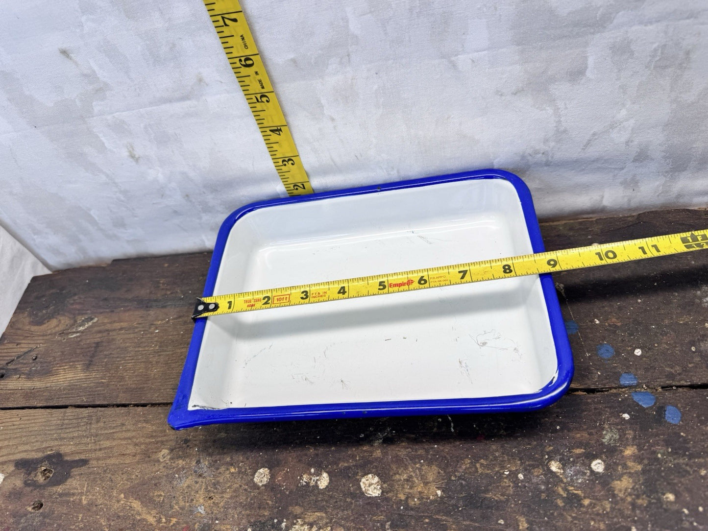 White And Blue Enamel Photography Tray Antique #1305