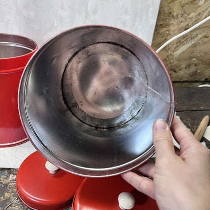 Red Nesting Kitchen Canister Set Of 3 Vintage