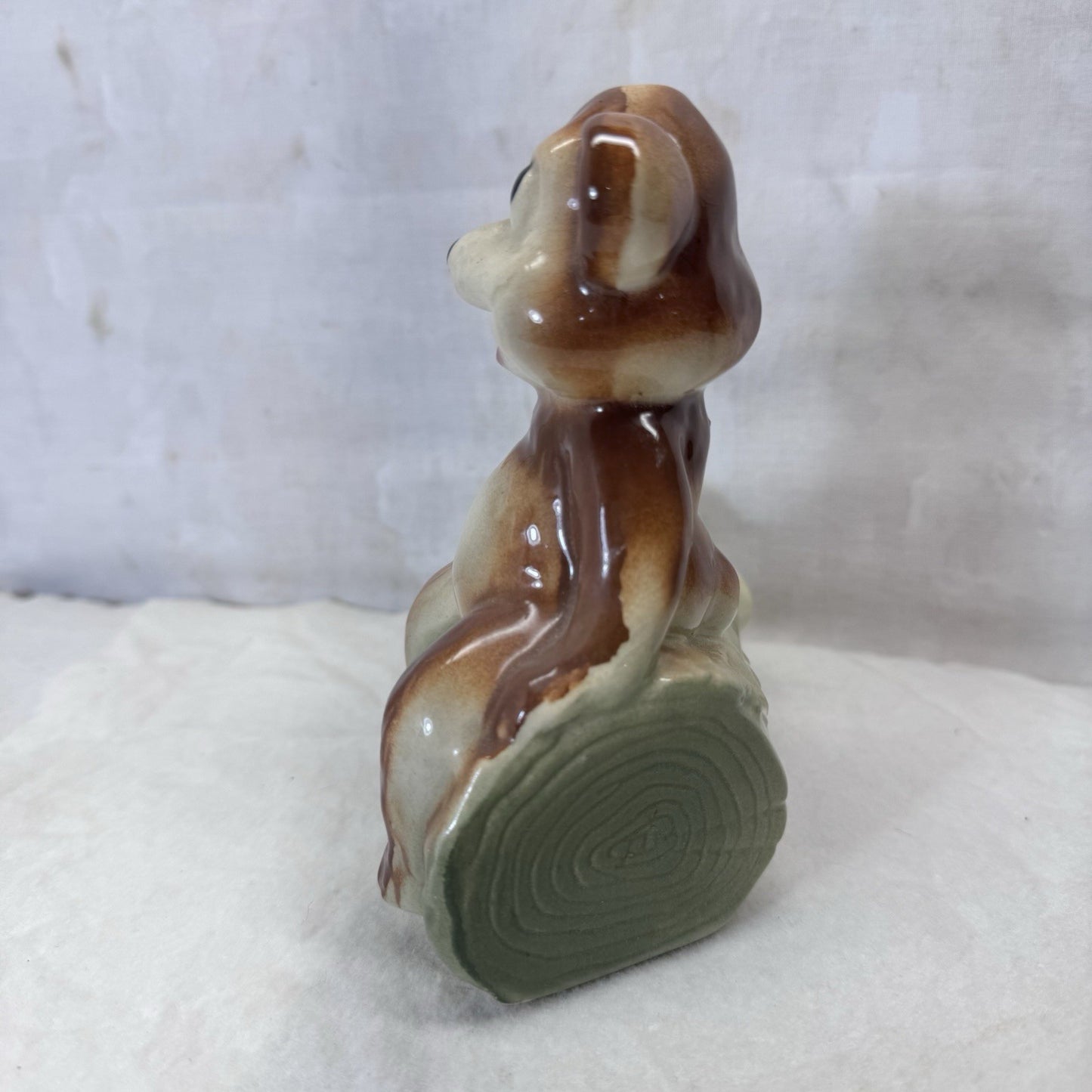 Bear On Log Planter Vintage Ceramic